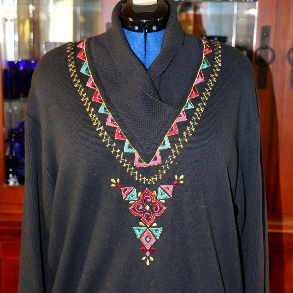 Women's Adolfo Sport Shawl-Collared Embroidered Sweater- XL